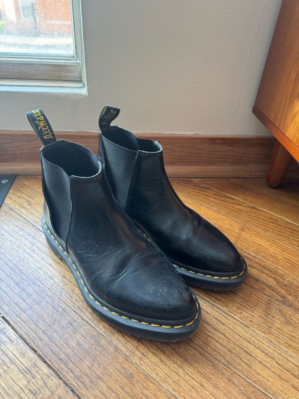 Dr. Martens Black Leather Chukka Boots with Yellow Stitching